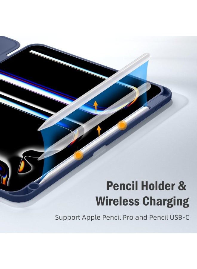 حافظة شفافة من Maledan متوافقة مع iPad Pro 11 بوصة 2024 M4 مع حامل قلم، ظهر شفاف من البولي كربونات وإطار مرن من مادة TPU، غطاء واقي، ميزة التنبيه/السكون التلقائي، تدعم Apple Pencil Pro/USB-C، لون أزرق - Image 4